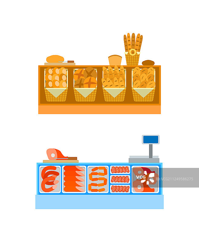 肉店和面包店的空置柜台图片素材