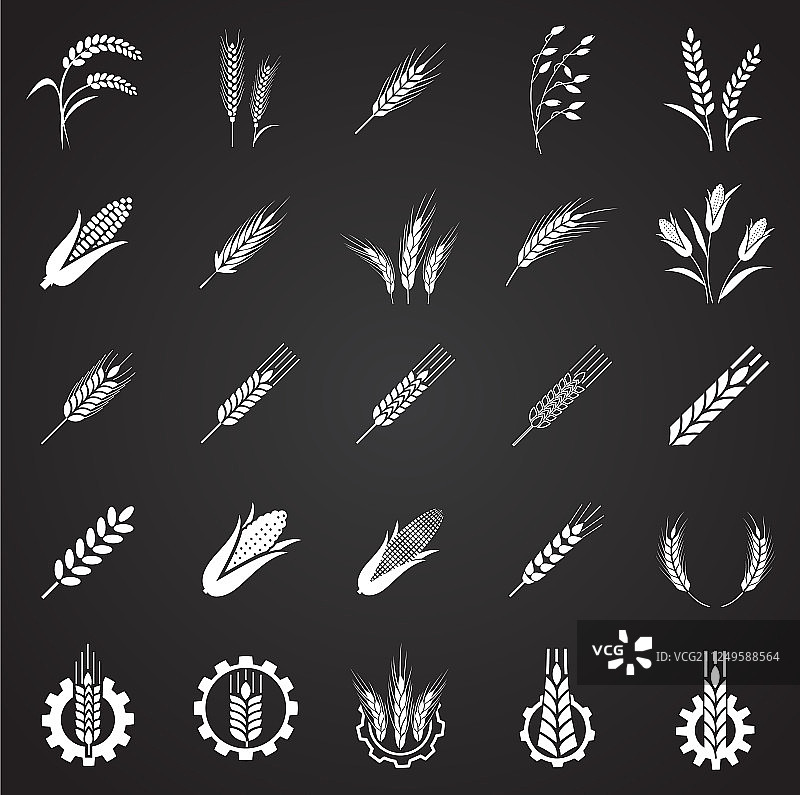 黑色背景上的谷物图标图片素材