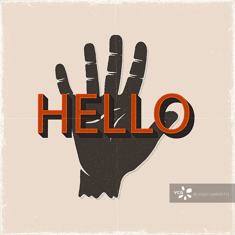 你好手势复古手绘剪影图片素材