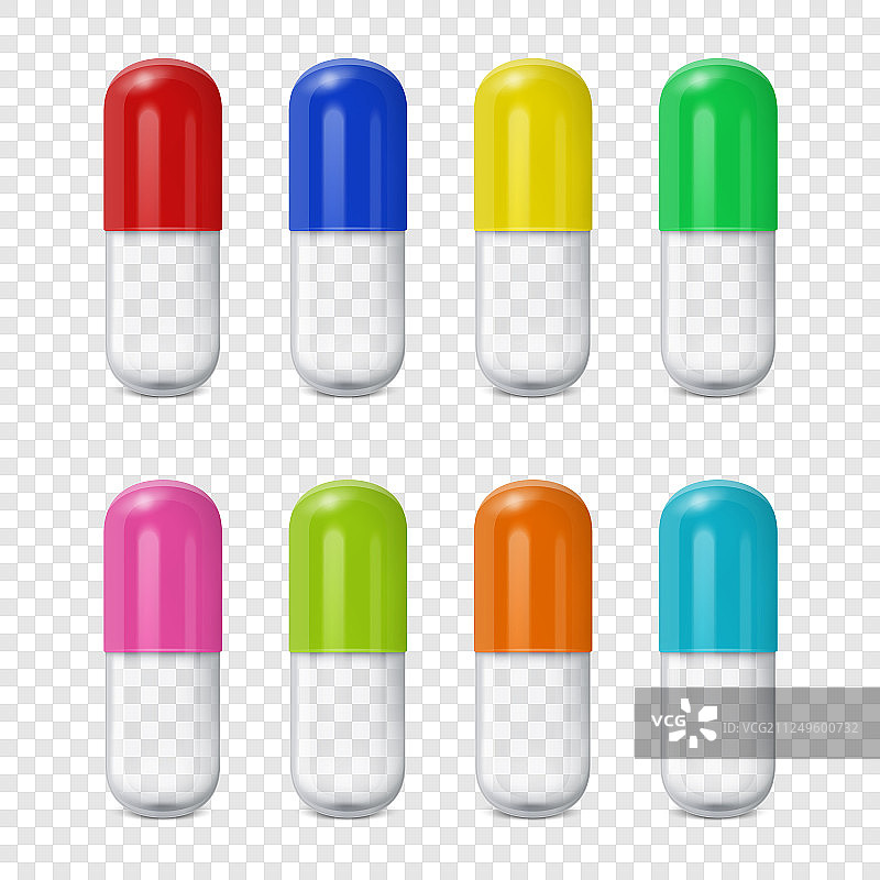 逼真的3D不同颜色医疗药丸图片素材