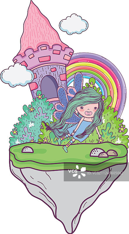 风景中的城堡与可爱小仙女图片素材