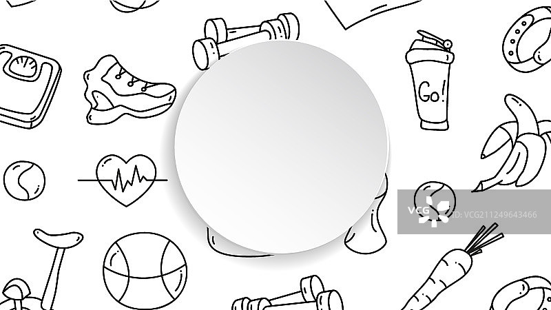 手绘健身房图案的3D健身banner图片素材