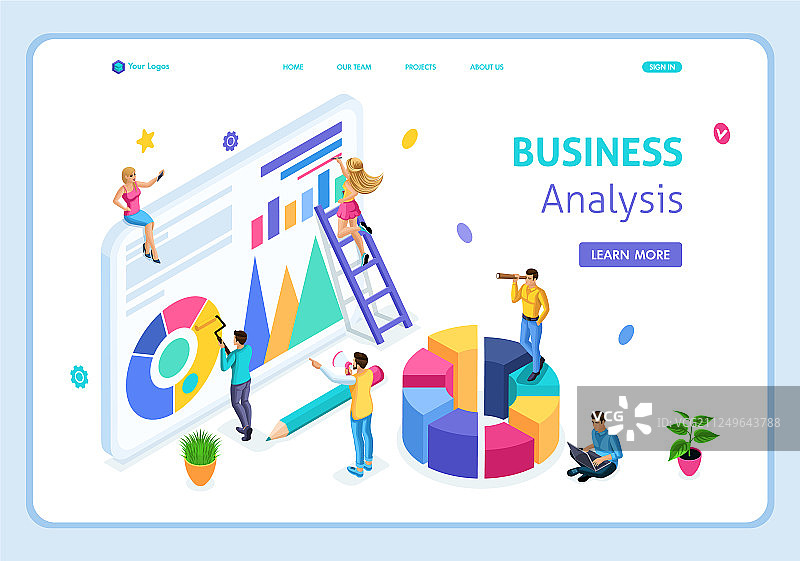 网站模板着陆页2.5D概念图片素材