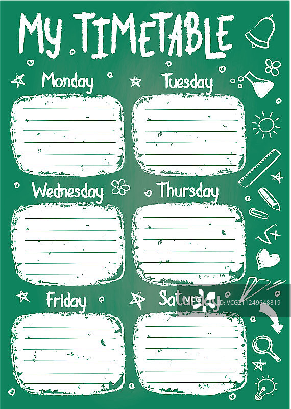 黑板上的手绘学校课程表模板图片素材