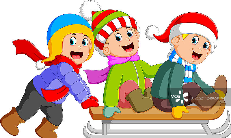 兴奋的男孩们在冰板车上玩耍图片素材