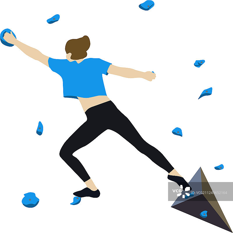 女人攀爬攀岩墙图片素材