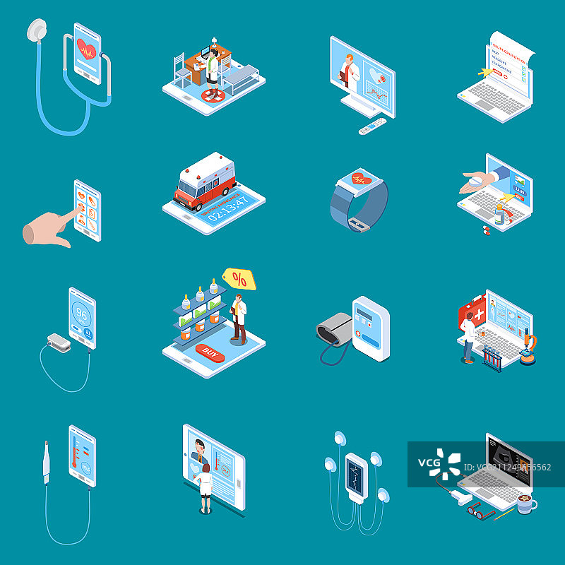 移动数字健康等距图标图片素材