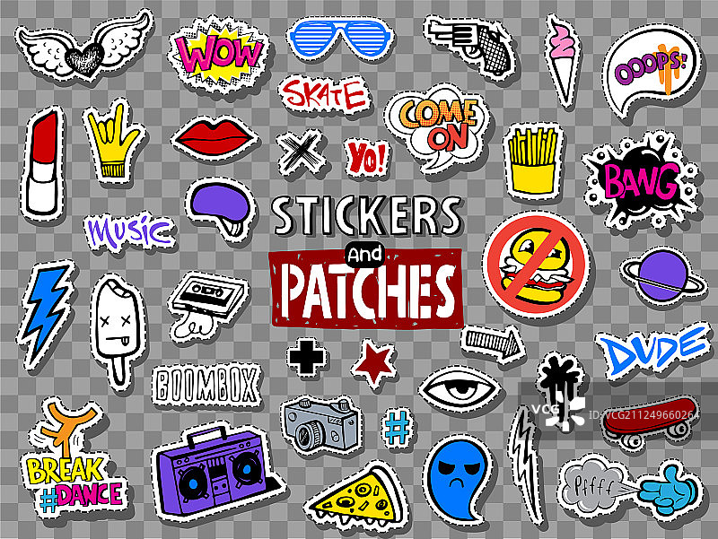 时尚青年贴纸和补丁图片素材