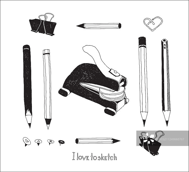 手绘文具套装图片素材