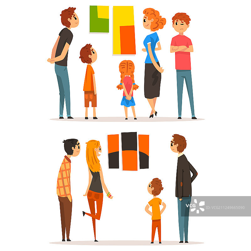 人们在欣赏墙上的画作图片素材