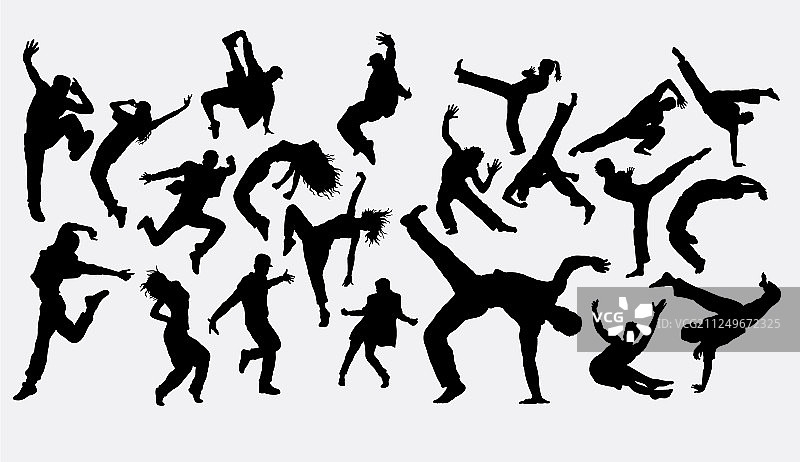 嘻哈男女舞者剪影图片素材