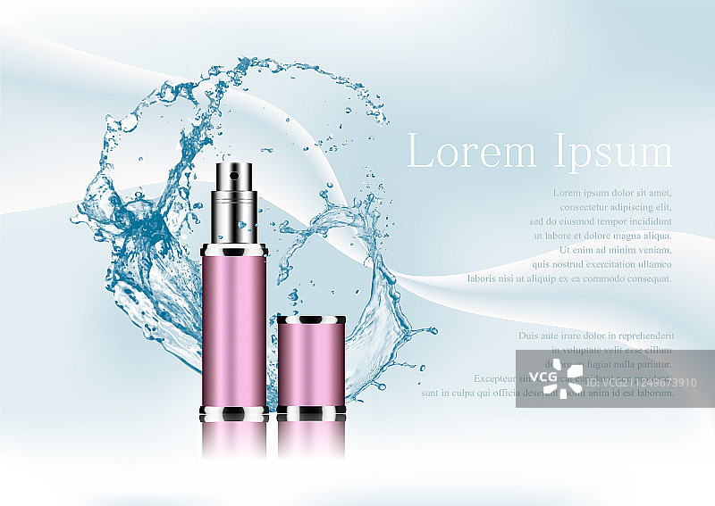 水花与逼真的塑料化妆品包装图片素材
