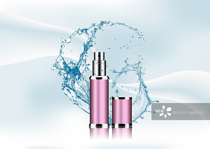水花与逼真的塑料化妆品包装图片素材
