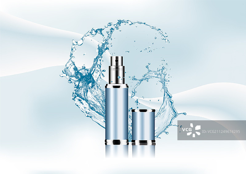 水花与逼真的塑料化妆品包装图片素材