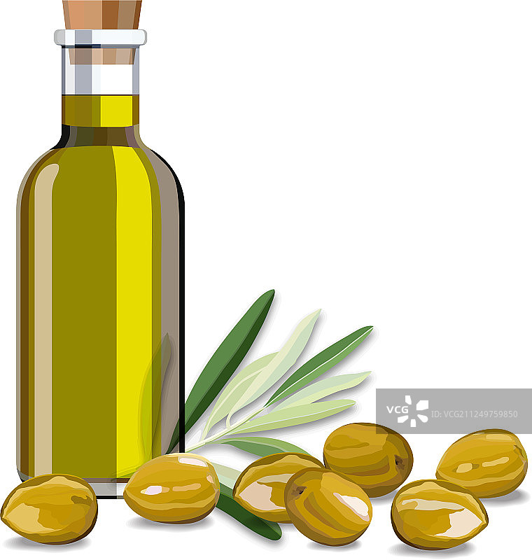 白色背景上的橄榄油和橄榄枝图片素材