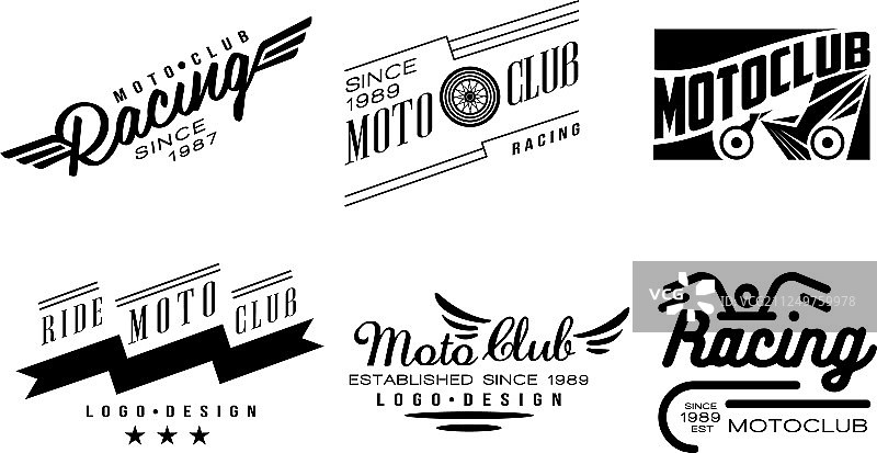 6个复古摩托车俱乐部标志图片素材
