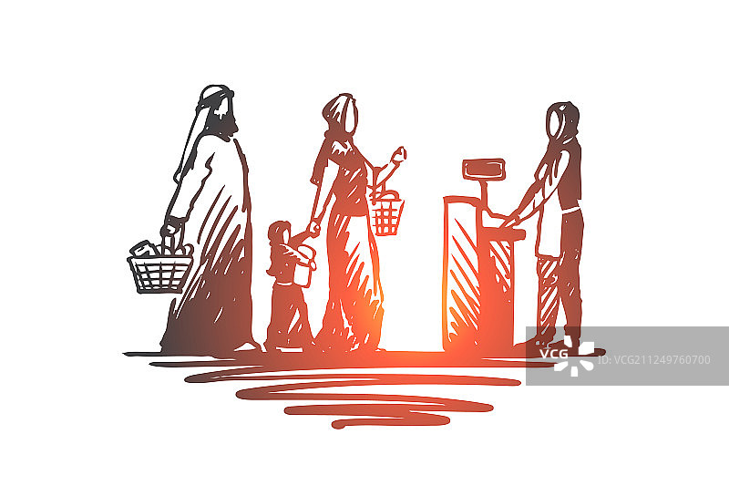 穆斯林家庭购物概念手部特写图片素材