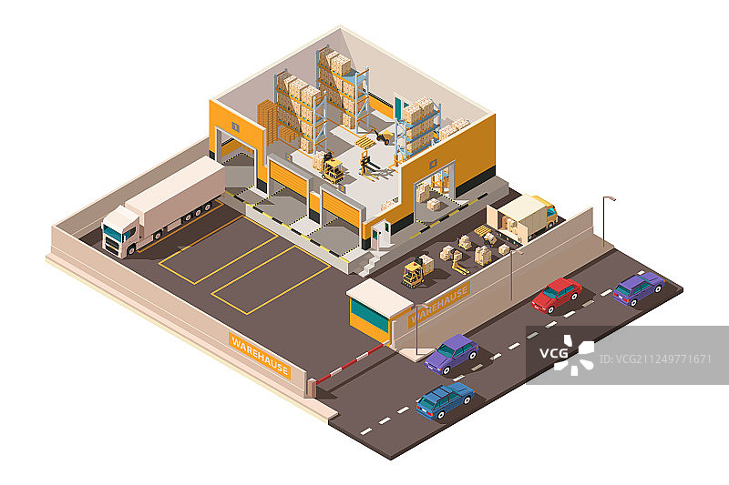 2.5D带停车场的仓库图片素材