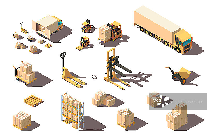 2.5D 3D大小货运卡车图片素材