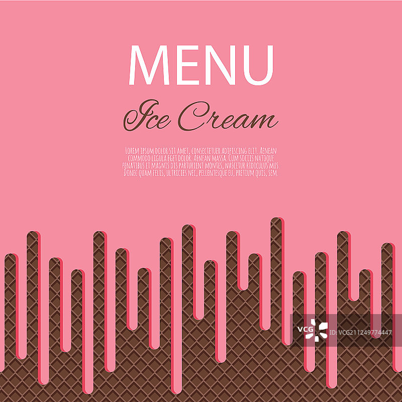 滴落的粉色冰淇淋流过华夫饼图片素材