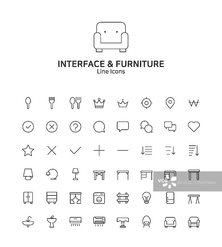 用于网站和App设计的现代细线扁平风格图标集050图片素材