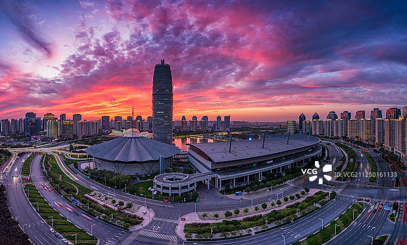 亚洲中国河南省郑州市郑东新区CBD夜景图片素材