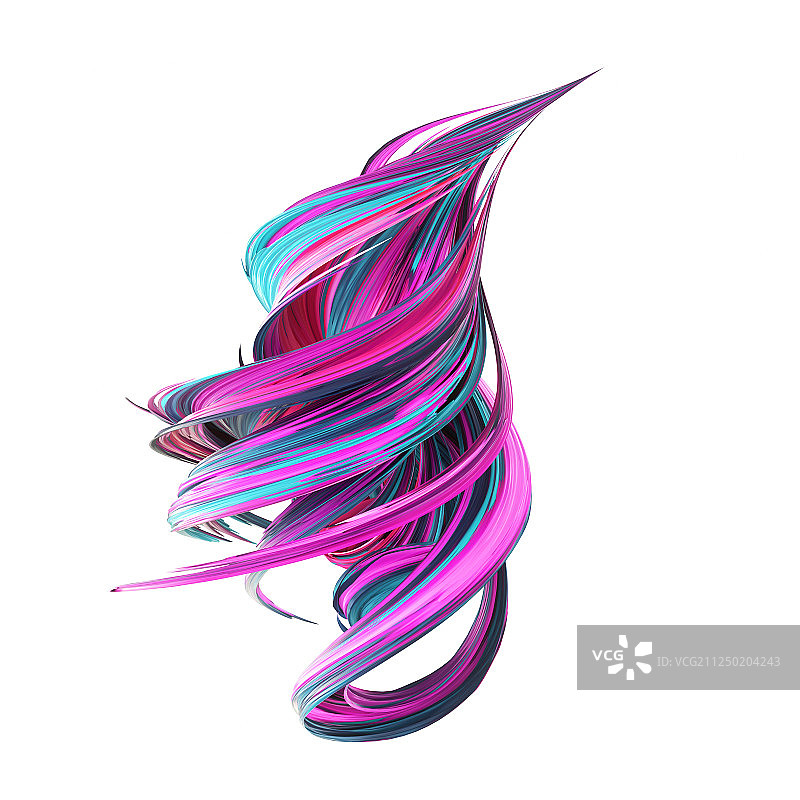 多彩颜料旋转扭曲缠绕形成的抽象白底图形素材图片素材