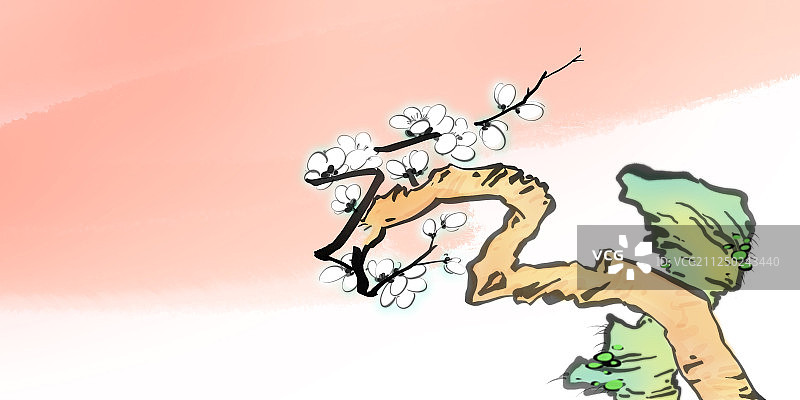 中国传统文化水墨画梅花怪石图片素材