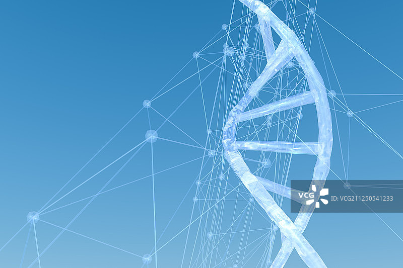 DNA与发散线条科技背景，三维渲染图片素材