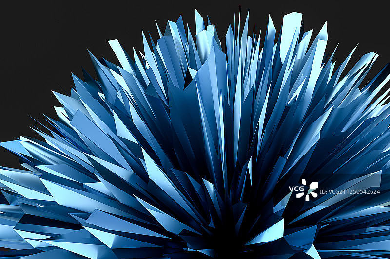 蓝色球状炸裂金属，三维渲染图片素材