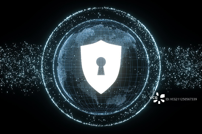 3D抽象宇宙数码安全防御盾图片素材