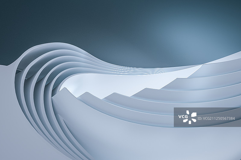 蓝色流动曲面金属，三维渲染图片素材