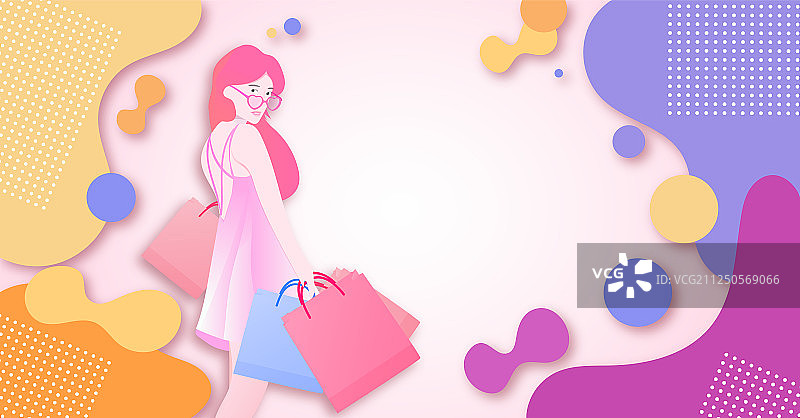 一位美丽时尚的都市少女用手机在网上购物消费的插画背景图片素材