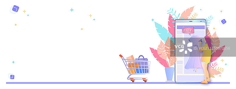 电商购物节的节日促销商业活动，时尚女性用手机在网上购物消费的图片素材