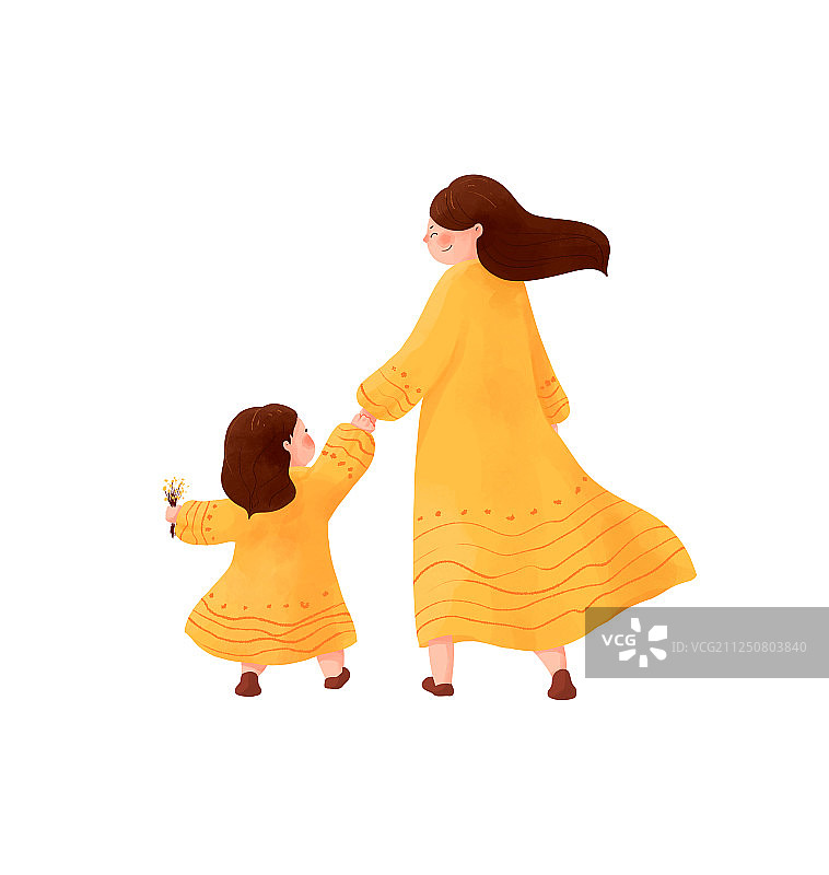 牵手的母女温馨插画图素图片素材