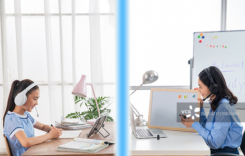 老师和学生一对一在线教育图片素材