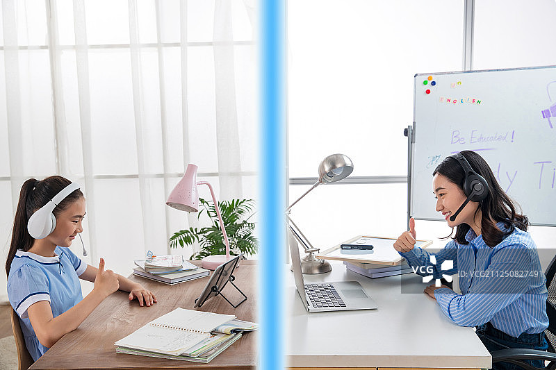 老师和学生一对一在线教育图片素材