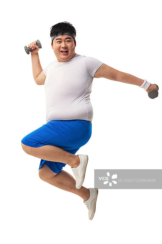 小胖哑铃健身图片素材