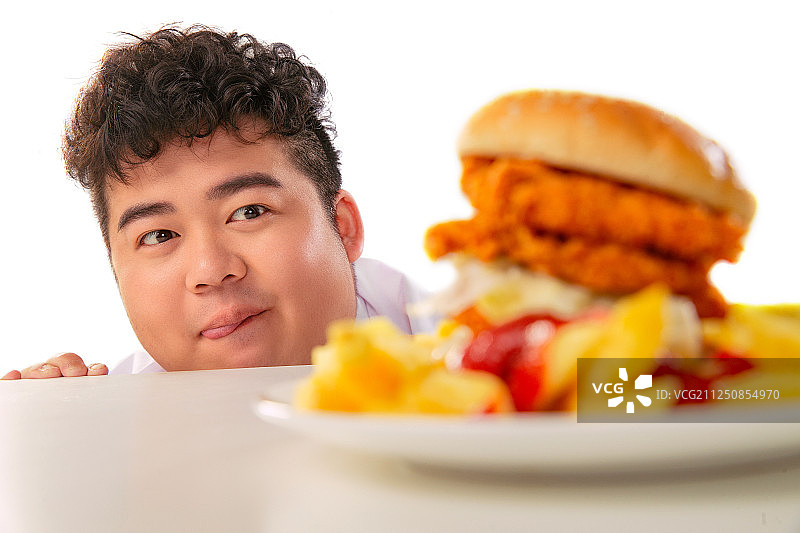 小胖子想吃汉堡包图片素材