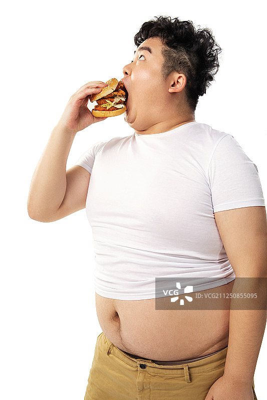 小胖子吃汉堡包图片素材