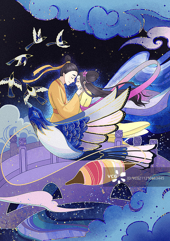 七夕鹊桥相会图片素材