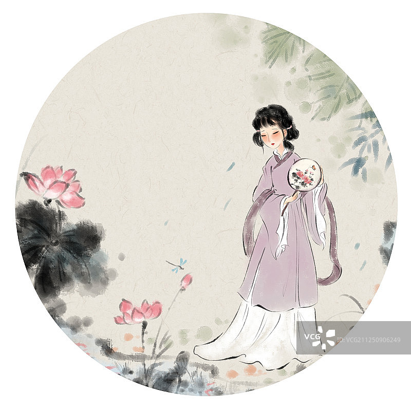 水墨风二十四节气之枉凝眉仕女图-处暑图片素材