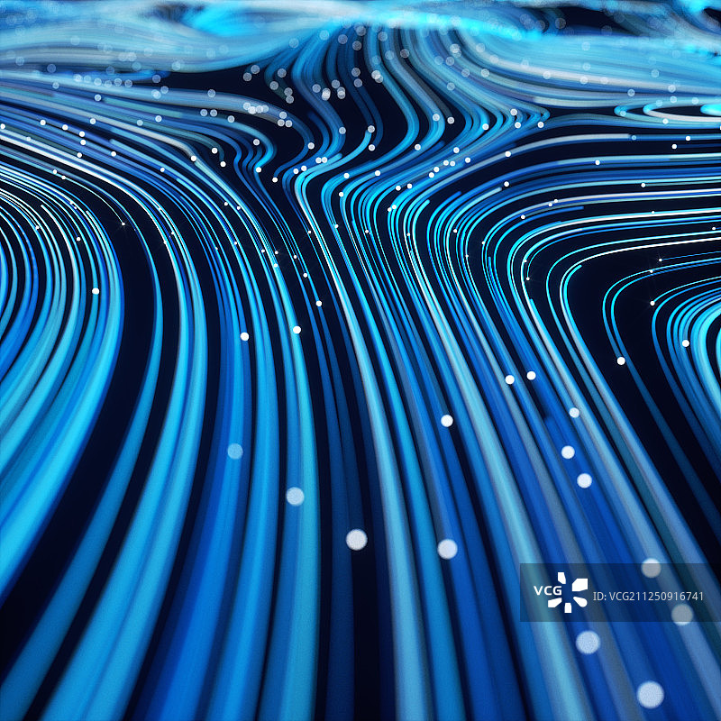弯曲盘旋的科技感光纤线条形成的抽象背景图案图片素材