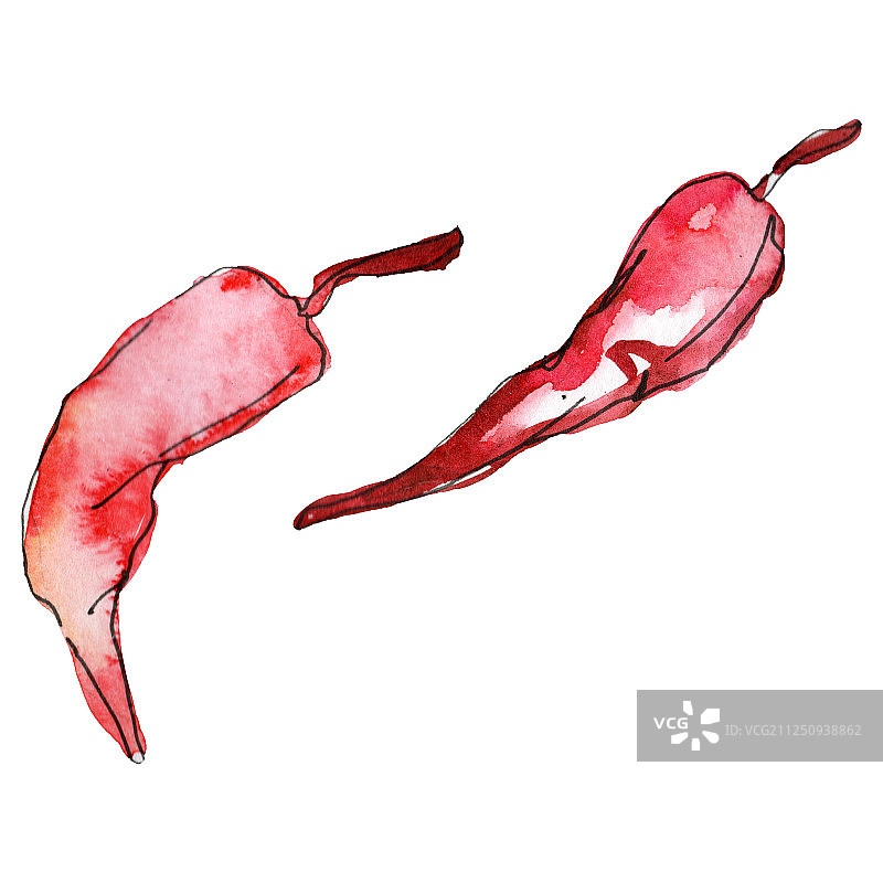 红辣椒水彩背景插画素材，辣椒元素图片素材
