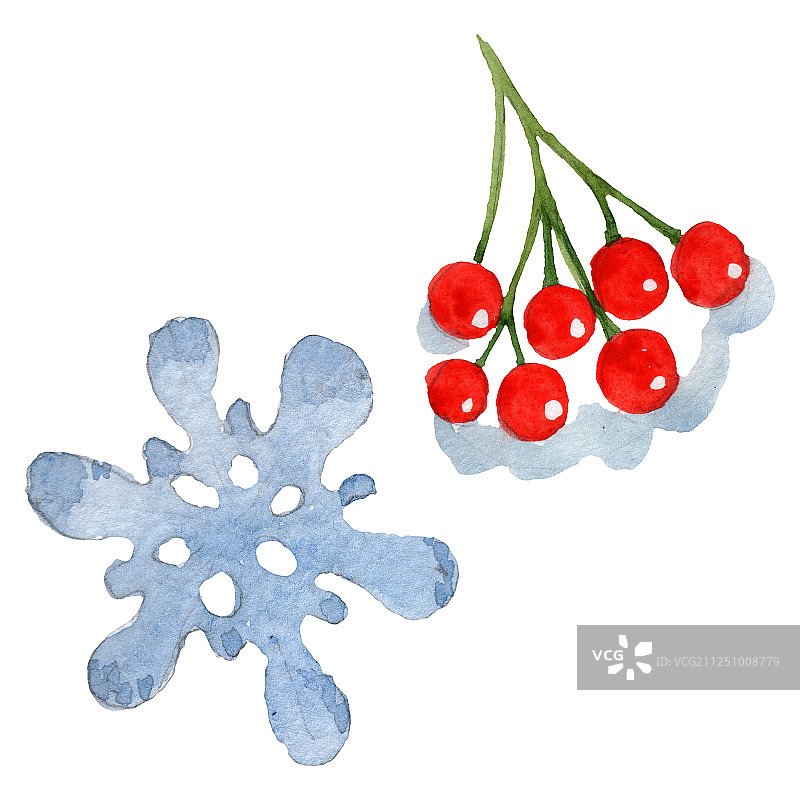 冬季装饰元素。水彩背景插图集。孤立的装饰插图元素图片素材