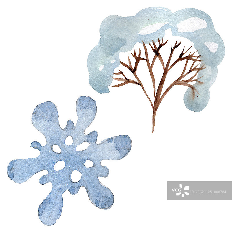 冬季装饰元素。水彩背景插图集。孤立的装饰插图元素图片素材