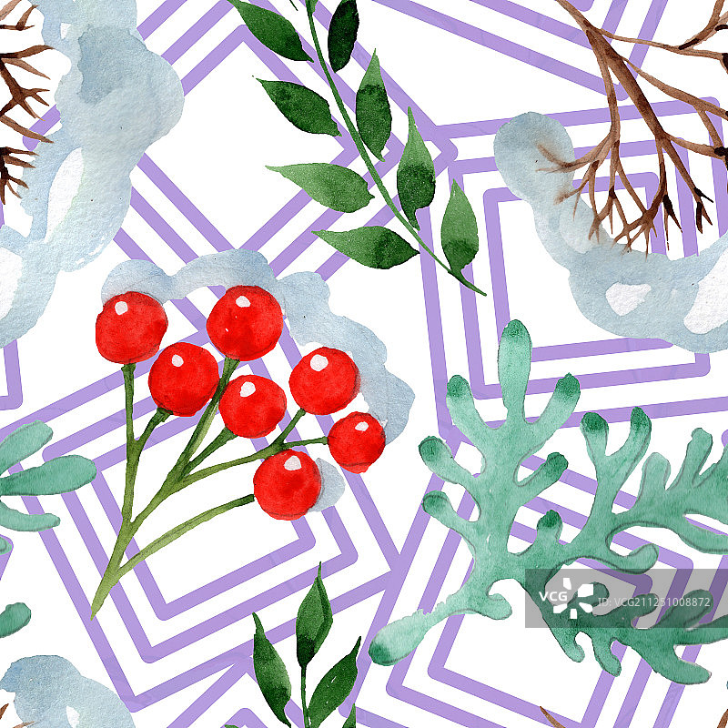 冬季装饰元素水彩背景插图套装无缝背景图案图片素材