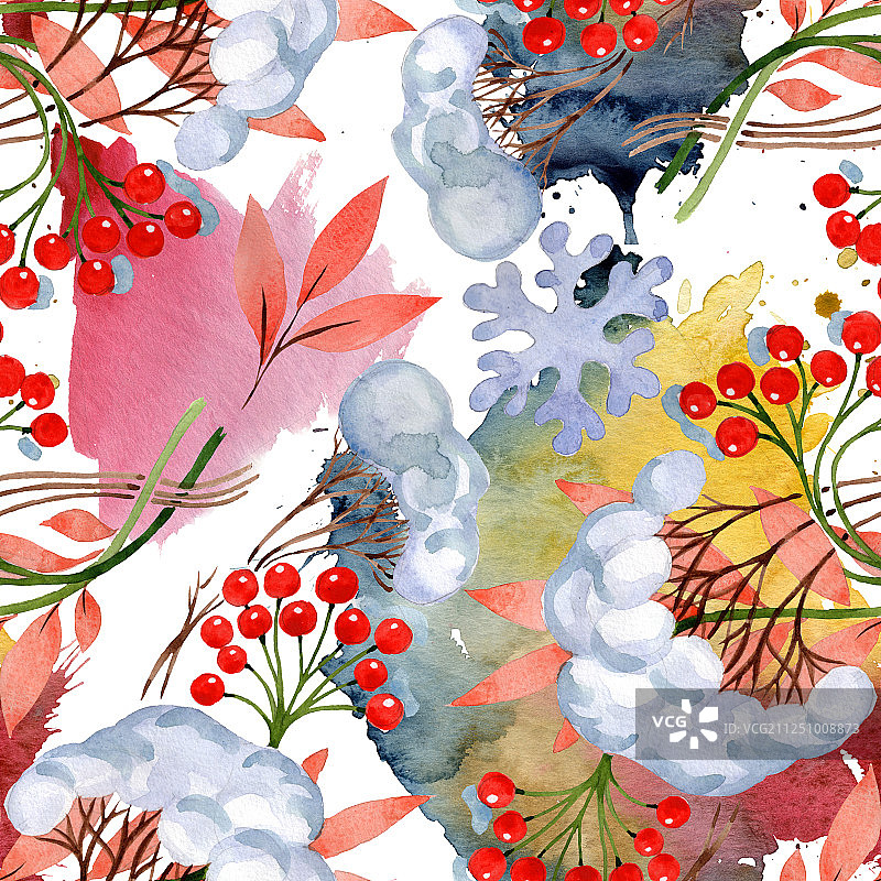 冬季装饰元素水彩背景插图套装无缝背景图案图片素材