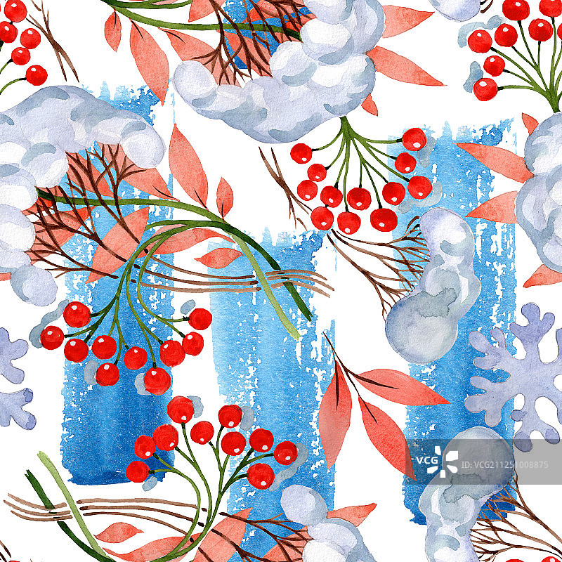 冬季装饰元素水彩背景插图套装无缝背景图案图片素材