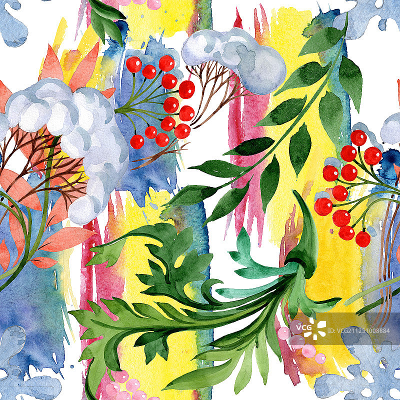 冬季装饰元素水彩背景插图套装无缝背景图案图片素材